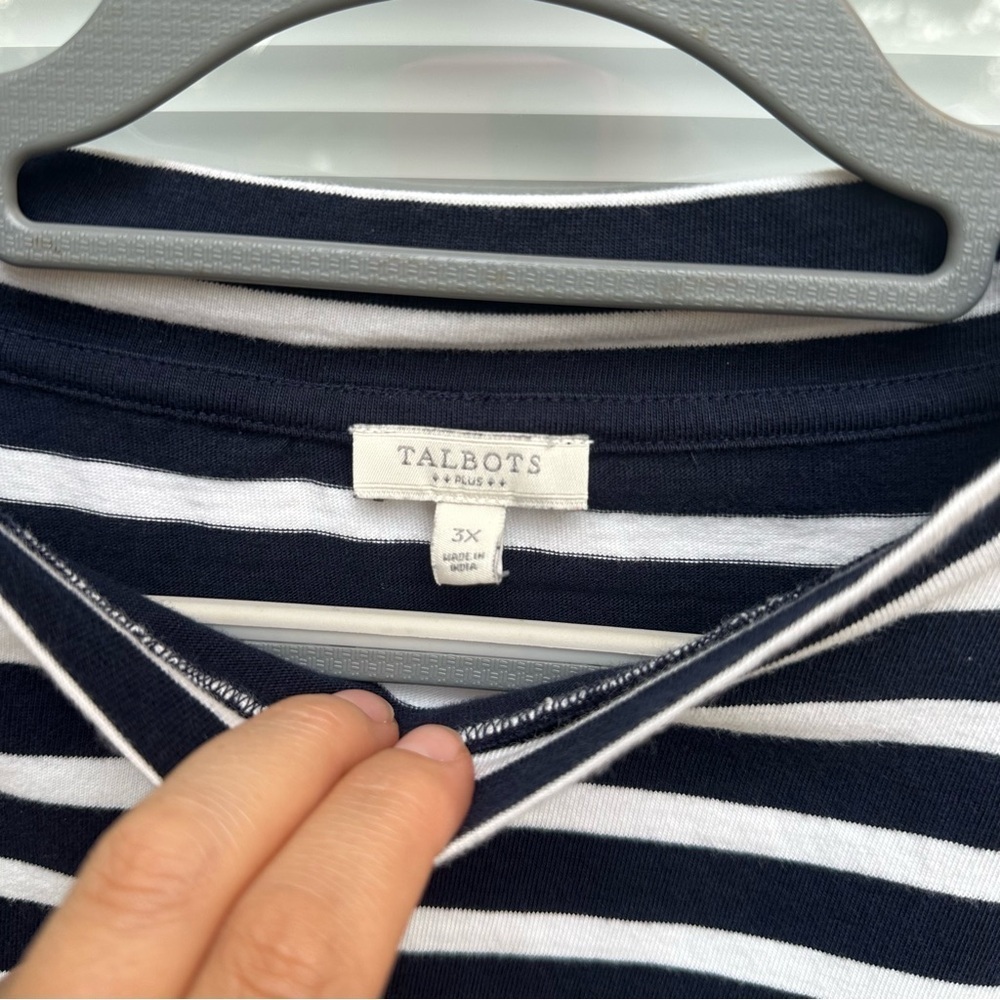 Talbots 3X navy white striped 3/4 sleeves buttons 100% cotton nautical blouse - Picture 3 of 5